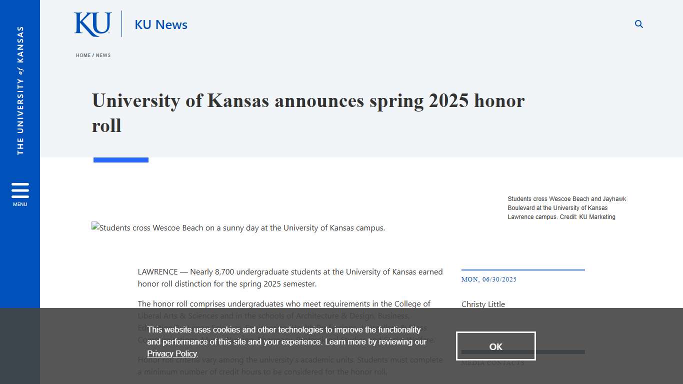 University of Kansas announces spring 2025 honor roll KU News